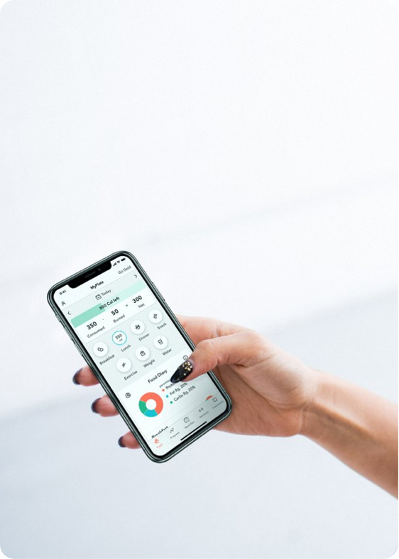 Person using Myplate App to track calories to manage weight