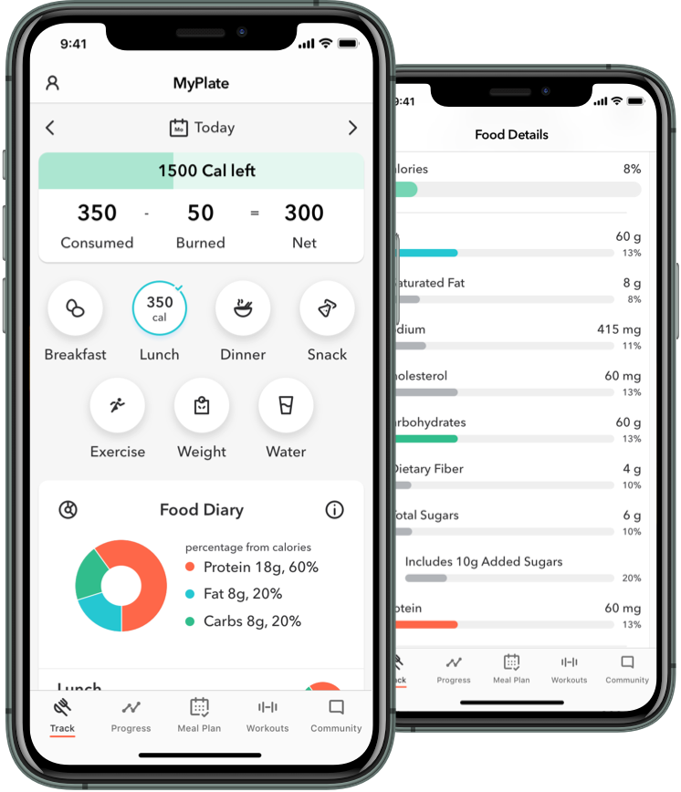 rayappMyPlate应用程序以跟踪可用于在Apple和Google Play商店下载的卡路里